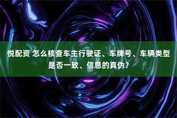 悦配资 怎么核查车主行驶证、车牌号、车辆类型是否一致、信息的真伪？
